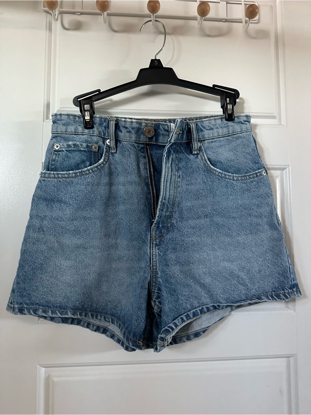Zara Light Blue High-Rise Denim Shorts